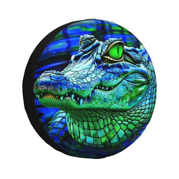 Naloa Colorful Stained Glass Crocodile PVC Leather Spare Tire Wheel Cover Spare Tire Cover, for Car Truck SUV Camper Trailer Universal Fit(14-17in)-15 inch