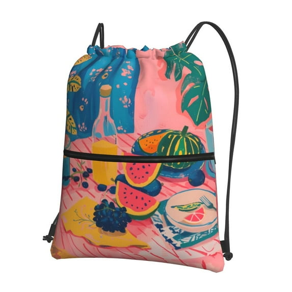 Naloa Colorful Summer Fruit Table Drawstring Backpack String Bag Cinch Water Resistant for Gym Shopping Sport Yoga