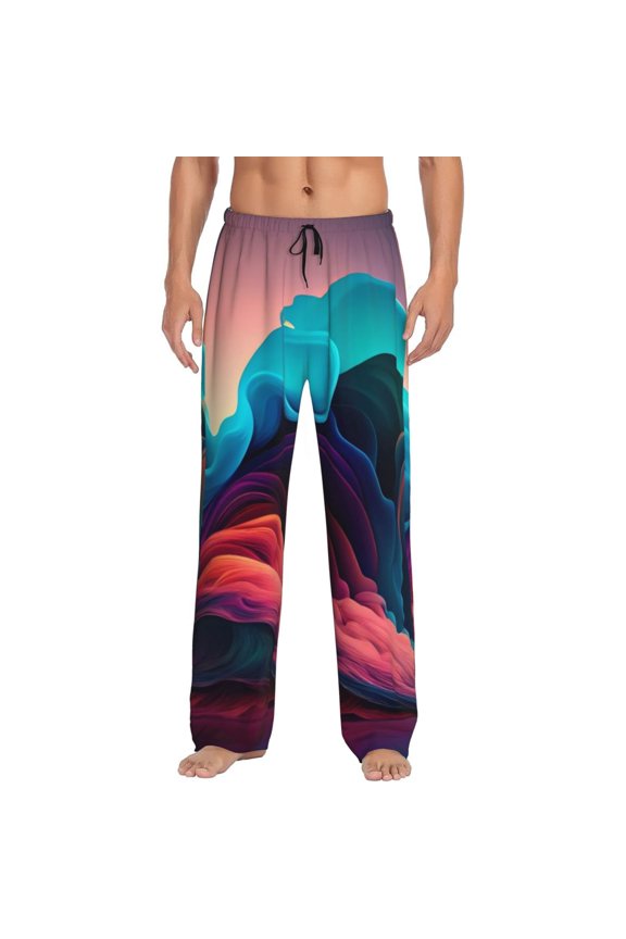 Colorful Surreal Landscape Pajama Pants Men, PJ Bottoms, Sleep & Lounge Pants-Large