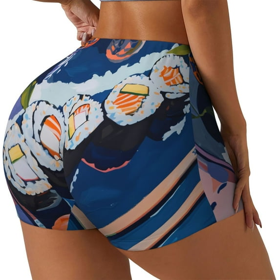 Naloa Colorful Sushi Food Art Biker Shorts for Women Seamless Scrunch Short Women’s Yoga Shorts for Gym Running Sport Shorts-Large