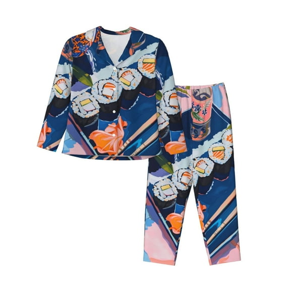 Naloa Colorful Sushi Food Art Pajamas for Women Set, Womens Pajama Sets, Lounge Sets for Women, 2pjs for Women-Medium