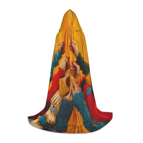 Naloa Colorful Sweaters And Strings Hooded Cloak Cape with Hood Halloween Capes Women Witch Costume Vampire Cloak Wizard Robe Cosplay Costume with teenagers-Large