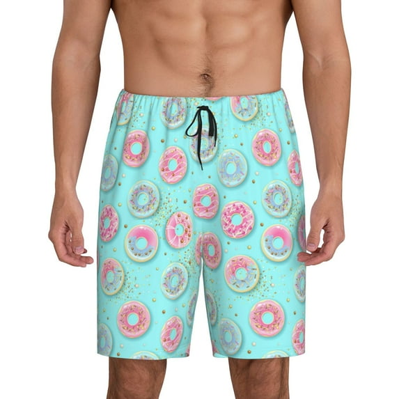 Naloa Colorful Sweet Donuts Men's Short Pajama Pants, Pj Shorts, Lounge Comfort Shorts-Small