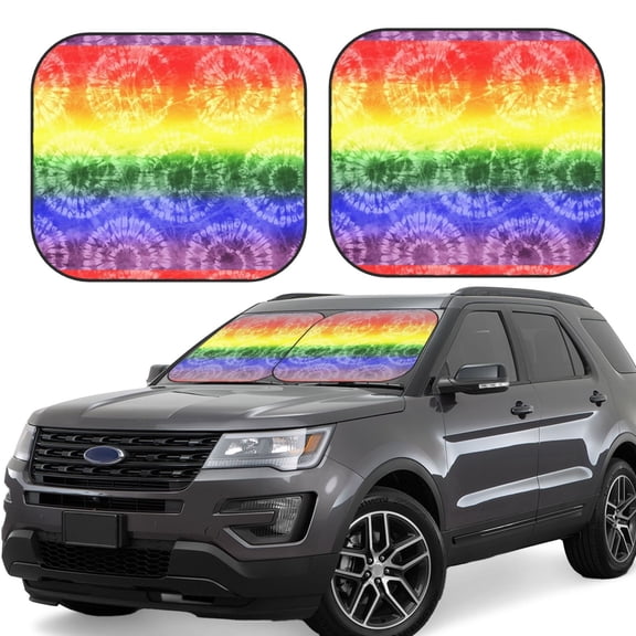 Naloa Colorful Tie Dye Print 2-Piece Windshield Sunshade,Foldable Car Front Window Sun Shades,for Most Sedans SUV Truck-Large