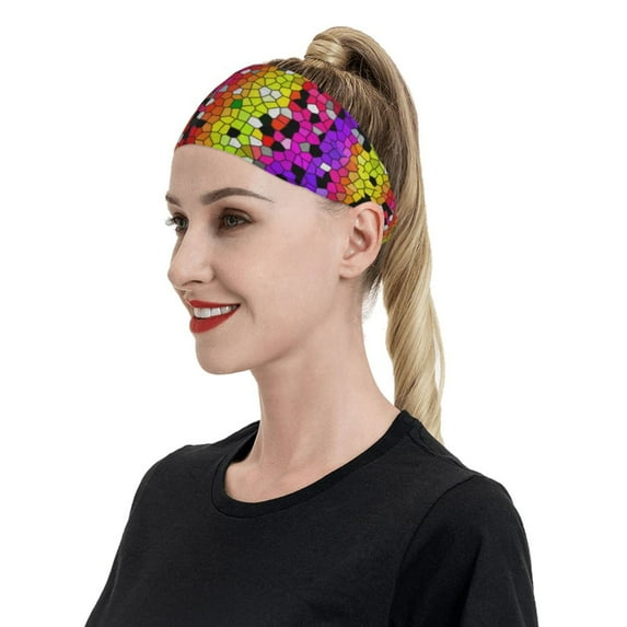 Naloa Colorful Tie Dye Stained Glass 1 Fashionable Sport Sweatband for Running, Yoga, Basketball - Head Circumference 19.6-22.4 inches
