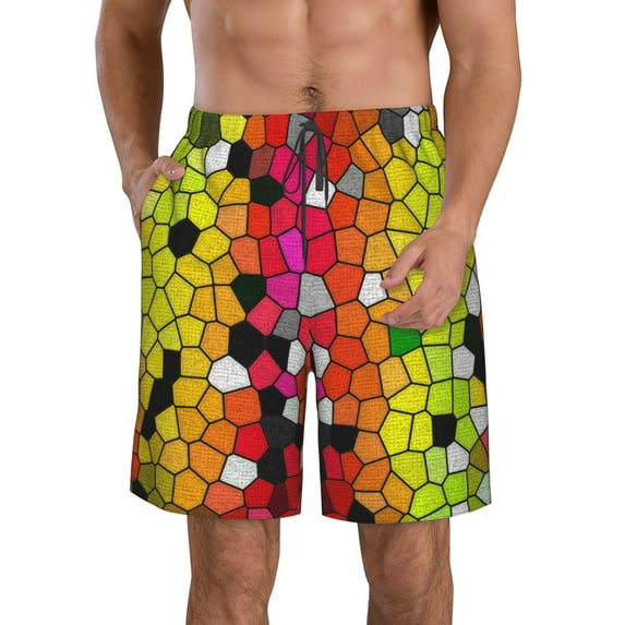 Naloa Colorful Tie Dye Stained Glass 1 Men's Beach Shorts, Surfing shorts, Swim trunks, Quick Dry Swim Trunks for Surfing Beach Fun - 3X-Large