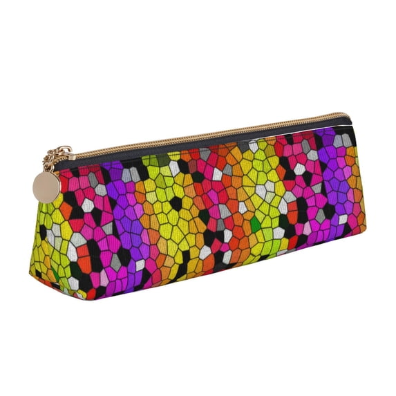 Naloa Colorful Tie Dye Stained Glass 1 Print Leather Pencil Case - Portable Big Capacity Pencil Pouch Organizer Bag Stationery Bag for Work & Office Pencil Pen Case
