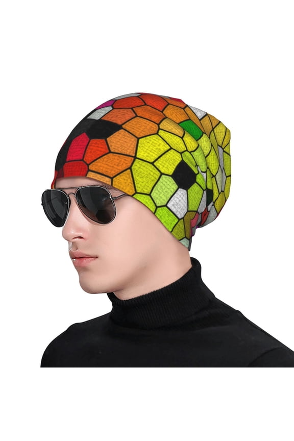 Colorful Tie Dye Stained Glass 1 Soft Beanie Hat, Knit Beanie Daily Beanie in Fine Knit for Women Men Winter Travel, Outdoor