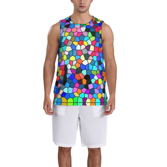 Naloa Colorful Tie Dye Stained Glass 2 Basketball Jersey Reversible Men's Mesh Athletic Sports Shirts Training Practice S-4XLX-Large