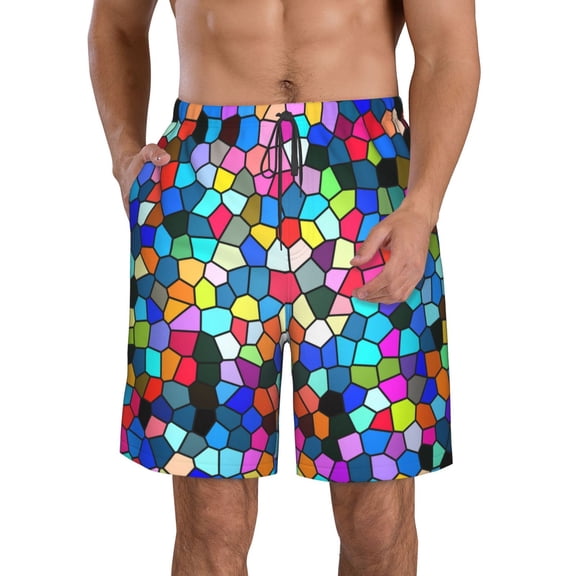Naloa Colorful Tie Dye Stained Glass 2 Men's Beach Shorts, Surfing shorts, Swim trunks, Quick Dry Swim Trunks for Surfing Beach Fun - 3X-Large