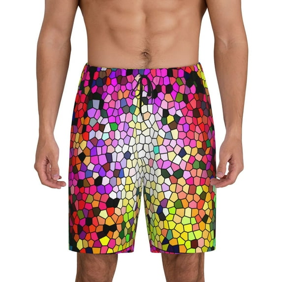 Naloa Colorful Tie Dye Stained Glass 3 Men's Short Pajama Pants, Lounge Comfort Shorts with Elasticized Waistband and Side Pockets - XX-Large