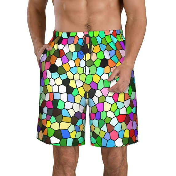 Naloa Colorful Tie Dye Stained Glass Men's Beach Shorts, Surfing shorts, Swim trunks, Quick Dry Swim Trunks for Surfing Beach Fun - 3X-Large