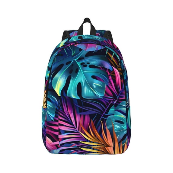 Naloa Colorful Tropical Leaves Canvas Backpack for Men Women Rucksack Casual Travel Daypack College Tote Satchel Bookbag for Teens-Small