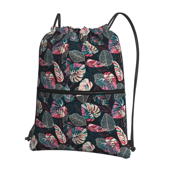 Naloa Colorful Tropical Leaves Drawstring Backpack String Bag Cinch Water Resistant for Gym Shopping Sport Yoga