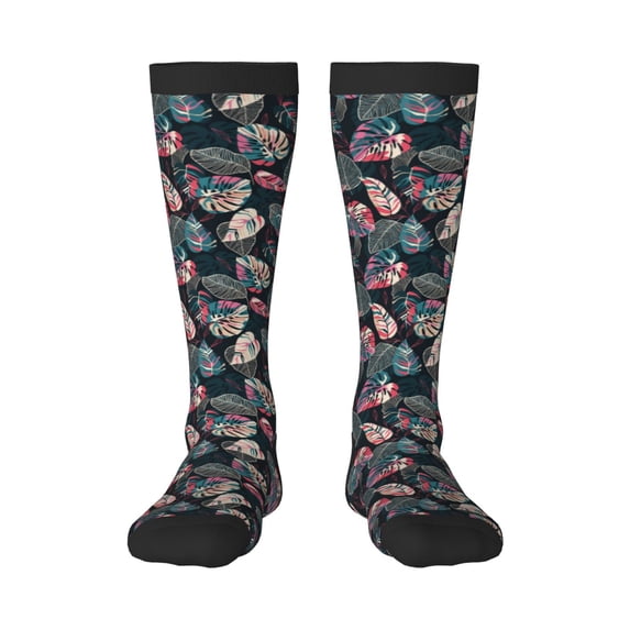 Naloa Colorful Tropical Leaves Thigh High Socks Extra Long Stretchy Sock Women Over Knee High Opaque Stocking Daily Wear