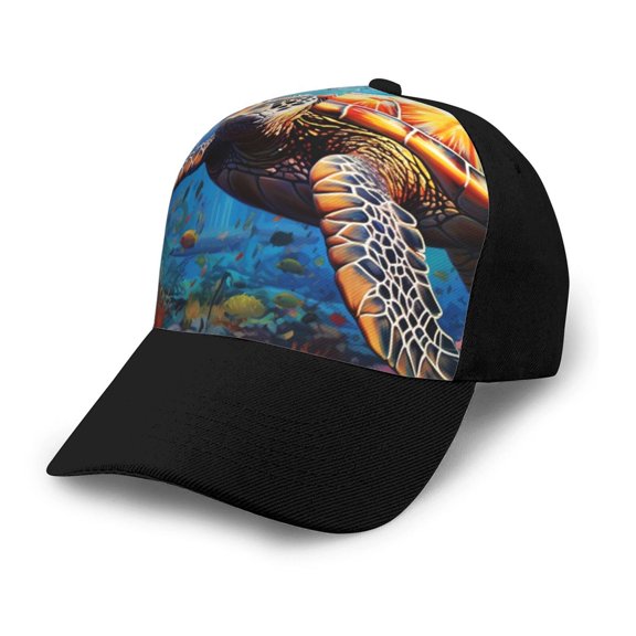 Naloa Colorful Underwater Sea Turtle Adult adjustable Print Baseball Hat, Patchwork curved brim baseball capfor Men and Women, One Size