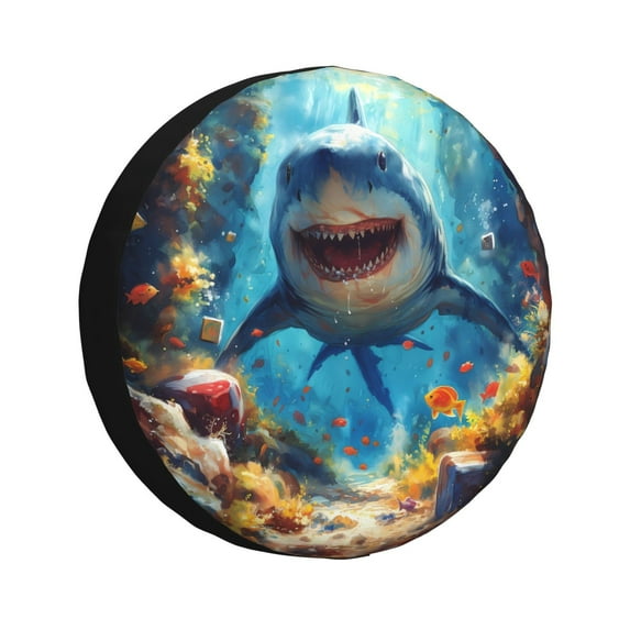 Naloa Colorful Underwater Shark PVC Leather Spare Tire Wheel Cover for Car Truck SUV Camper Trailer Universal Fit many size15 inch