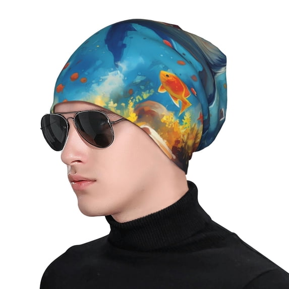 Naloa Colorful Underwater Shark Soft Beanie Hat, Knit Beanie Daily Beanie in Fine Knit for Women Men Winter Travel, Outdoor