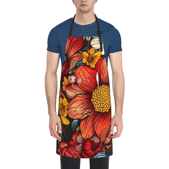 Naloa Colorful Vintage Floral Pattern Apron Kitchen Aprons with Pockets for Women Men Chef
