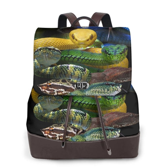 Naloa Colorful Viper Snake Print Leather Backpack Purse for Women and Ladies,Shoulder Travel Daypacks Bags,Laptop Backpack for Women
