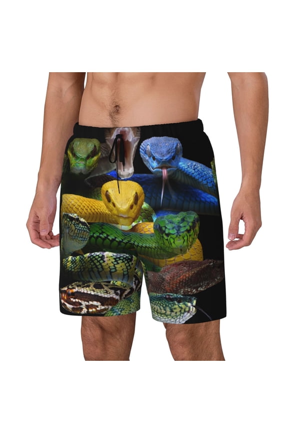 Colorful Viper Snake Print Men Swim Trunks with Compression Liner ,Board Shorts,Men's Swim Shorts with Drawstring and Elastic Waistband-3X-Large