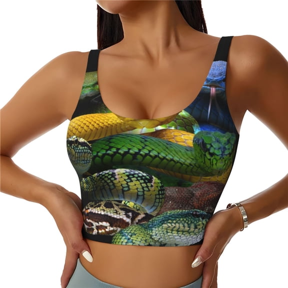 Naloa Colorful Viper Snake Sports Bras for Women,Sports Bras for Women High Support with Removable Pads-X-Large