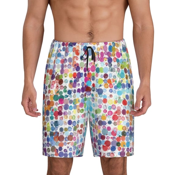 Naloa Colorful Watercolor Dots Men's Short Pajama Pants, Lounge Comfort Shorts with Elasticized Waistband and Side Pockets - Small