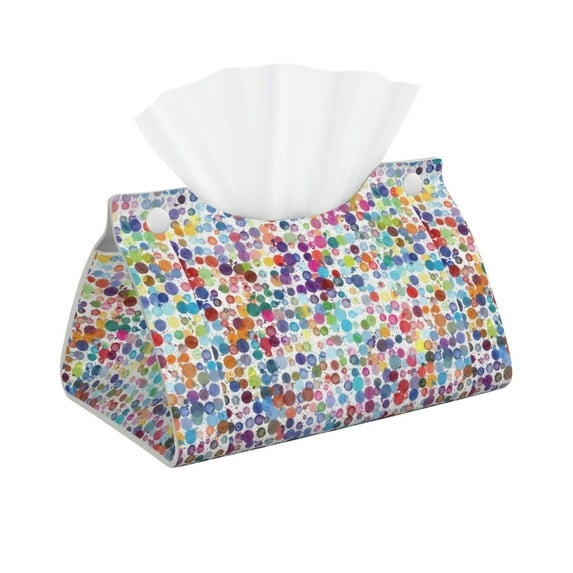 Naloa Colorful Watercolor Dots Print Leather Tissue Box Cover Rectangle | Long Tissue Box Cover | Tissue Box Holder | Tissue Holder for Bathroom