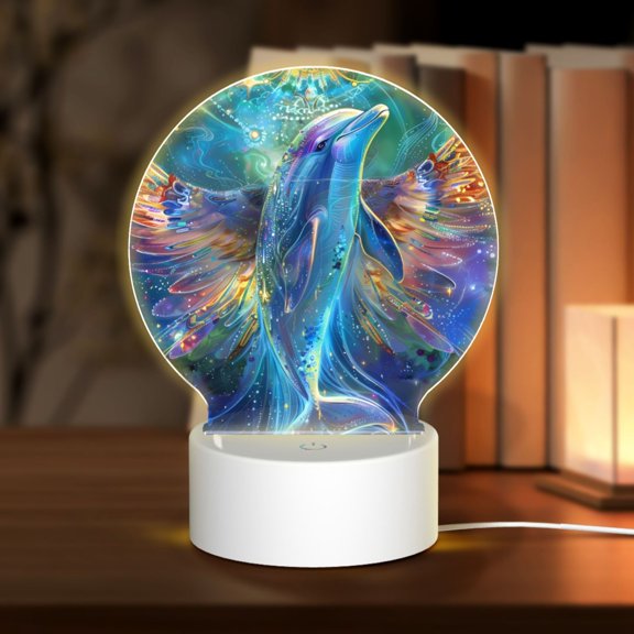 Naloa Colorful Winged Dolphin Acrylic LED Night Light Custom LED Lights Personalized Nightlight Customized Gifts for Family Couples Friends