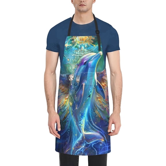 Naloa Colorful Winged Dolphin Apron Kitchen Aprons with Pockets for Women Men Chef