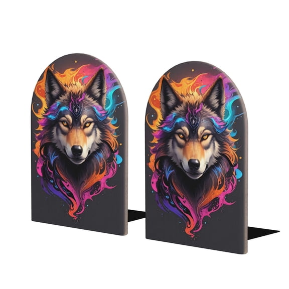 Naloa Colorful Wolf Head 2 Pcs Bookend Large Capacity Office Book Ends for Home Office Library School Study Decoration