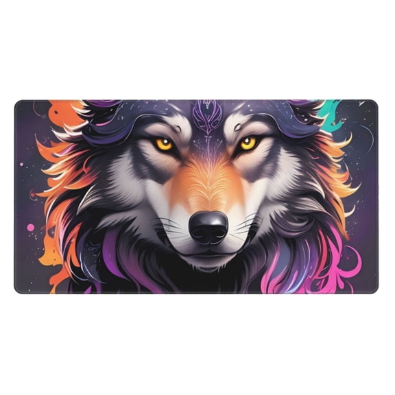 Naloa Colorful Wolf Head A Gaming Mouse Pad Large Mouse Mat Long Extended Desk Pad Non-Slip Rubber Mice Pads Stitched Edges Thin Pad (16x29.5 Inch)