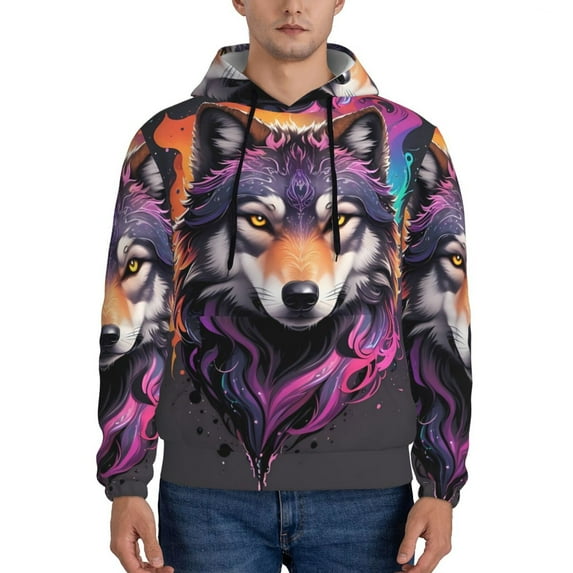Naloa Colorful Wolf Head A Men's Casual Hooded Collar Drawstring Hoodies Pullover Sweatshirts Casual Long Sleeve Shirts-4X-Large