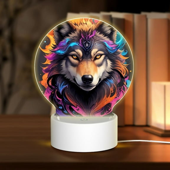 Naloa Colorful Wolf Head Acrylic LED Night Light Custom LED Lights Personalized Nightlight Customized Gifts for Family Couples Friends