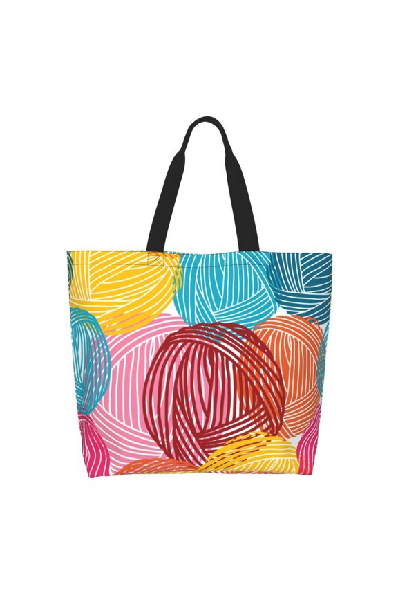 Colorful Wool Balls Tote Bag for Women Large Capacity Shoulder Bag for College Work Travel Shopping