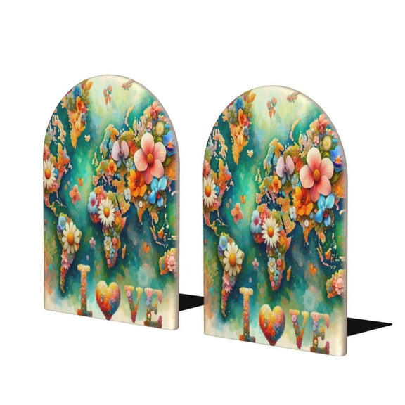 Naloa Colorful World Map 2 Pcs Bookend Large Capacity Office Book Ends for Home Office Library School Study Decoration