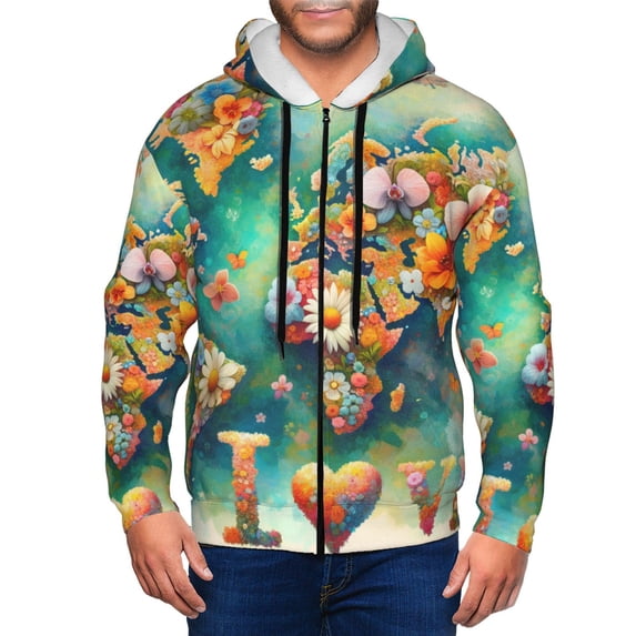Naloa Colorful World Map Men’s Hoodies, Zip up Hoodie, Sweatshirts,Hoodies for Men Sizes S-3XL-3X-Large