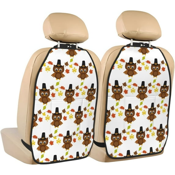 Naloa Colorful maple leaf owl 2Pcs Anti-Kick Back Seat Cover Kick Mat, Car Seat Protector with 3 Storage Pockets