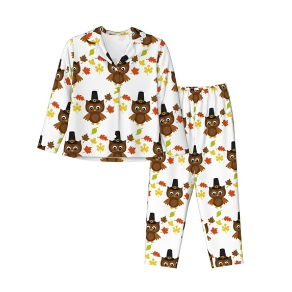 Naloa Colorful maple leaf owl Pajamas for Women Set, Womens Pajama Sets, Lounge Sets for Women, 2pjs for Women-Medium