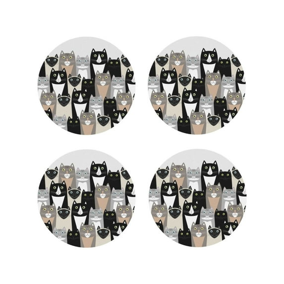 Naloa Colors Cats Leather Coasters for Drinks, Durable Drink Coasters 4 Set for Tabletop Protection, Luxurious Home Décor and Housewarming Gift ( {designName})Round Shape