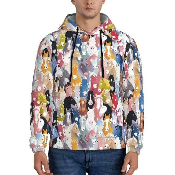 Naloa Colourful Horses Men's Casual Hooded Collar Drawstring Hoodies Pullover Sweatshirts Casual Long Sleeve Shirts-4X-Large
