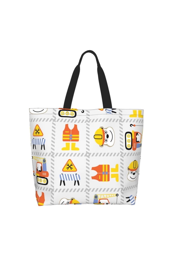 Construction Equipments Worker Tote Bag for Women Large Capacity Shoulder Bag for College Work Travel Shopping