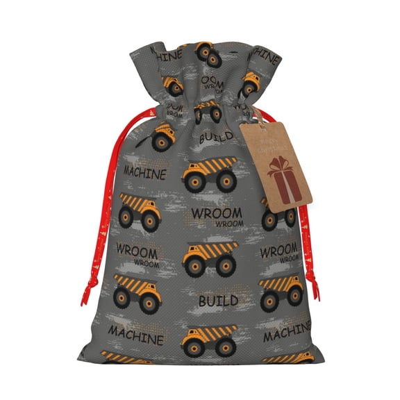 Naloa Construction Machines Drawstring Christmas Bags, 3D Xmas Gift Bags, Christmas Wrapping Bags, Xmas Goodie Bags, Treat Pouch Bags, Party Favor Bags-Small