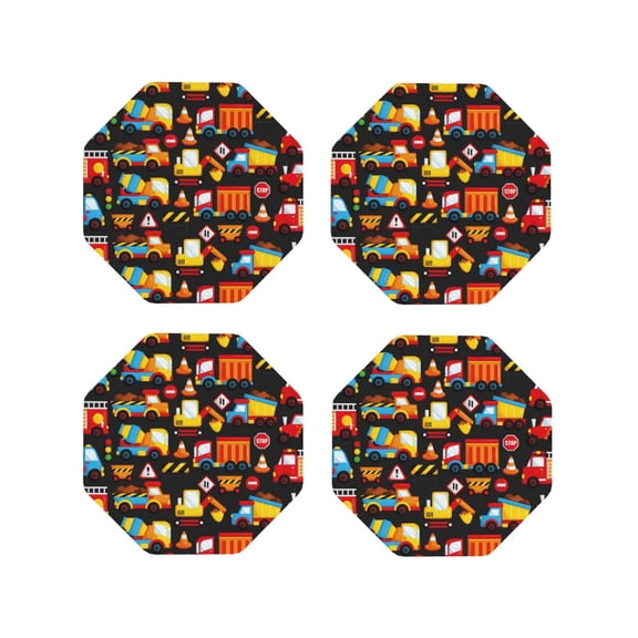Naloa Construction Truck Leather Coasters for Drinks, Durable Drink Coasters 4 Set for Tabletop Protection, Luxurious Home Décor and Housewarming Gift ( {designName})Octagon