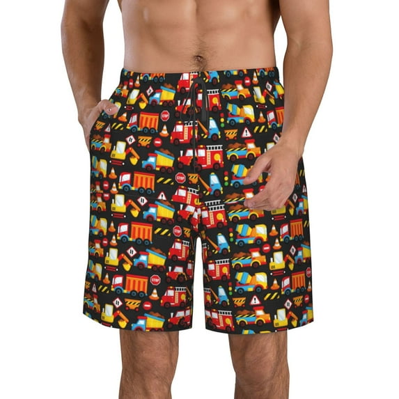Naloa Construction Truck Men's Beach Shorts, Surfing shorts, Swim trunks, Quick Dry Swim Trunks for Surfing Beach Fun - Small
