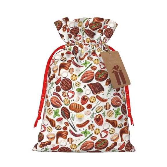 Naloa Cooking Bbq Drawstring Christmas Bags, 3D Xmas Gift Bags, Christmas Wrapping Bags, Xmas Goodie Bags, Treat Pouch Bags, Party Favor Bags-Medium