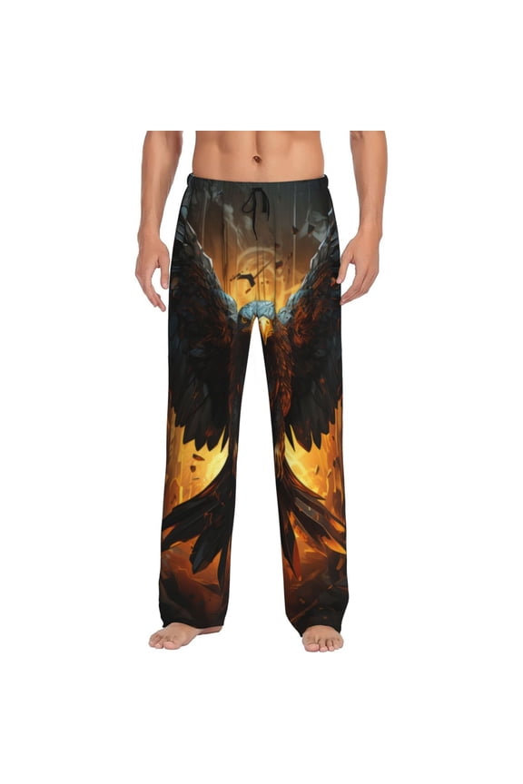 Cool Black Eagle Pajama Pants Men, PJ Bottoms, Sleep & Lounge Pants-Medium