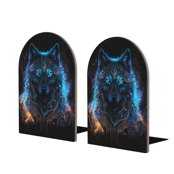 Naloa Cool Blue Light Wolf 2 Pcs Bookend Large Capacity Office Book Ends for Home Office Library School Study Decoration