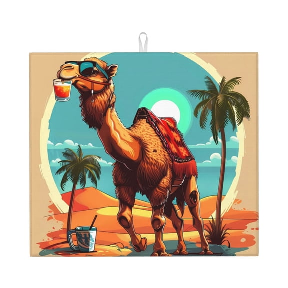 Naloa Cool Camel Oasis Vibes Dish Drying Mat for Kitchen Counter, Heat Resistant Drainer Mats, Absorbent Draining Mat,Dish Rack Pad,16"x18"