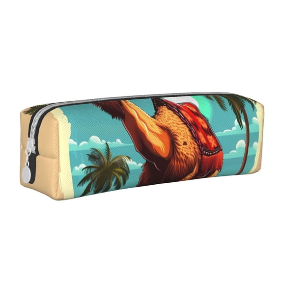 Naloa Cool Camel Oasis Vibes Leather Pencil Case, Makeup Pouch, Zipper Pouch for Daily Essentials, Storage Organizer, Cosmetics and Stationary Bag